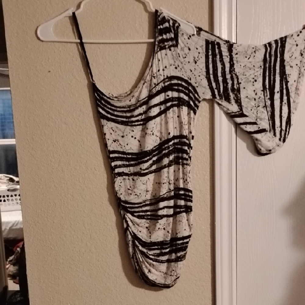 Body Central Black and White Asymmetrical Blouse